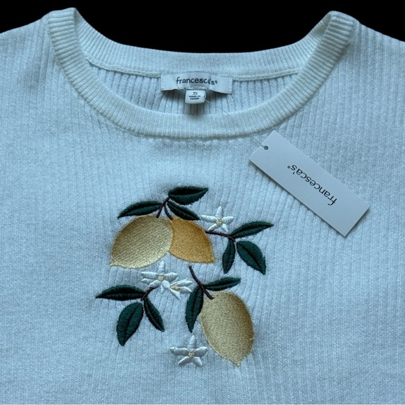 Francesca's Patrica Embroidered Lemon Sweater - Size S - NWT - Picture 2 of 3